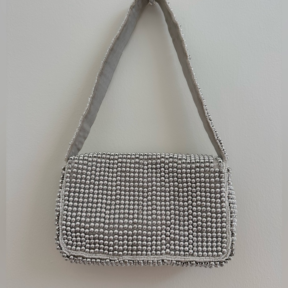 Influencer fave! Anthropologie Fiona Beaded Shoulder Bag – Silver (Sold Out) - Picture 4 of 5